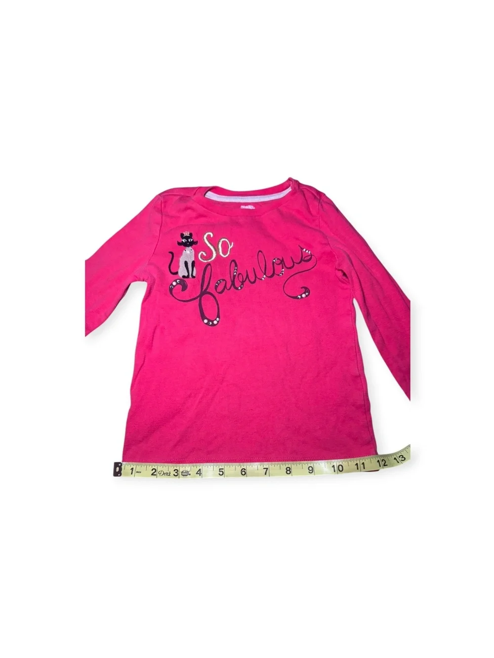 Gymboree Girl’s Size 4 Long Sleeve Tee Red 100% Cotton Cat “So Fabulous” Gems GC